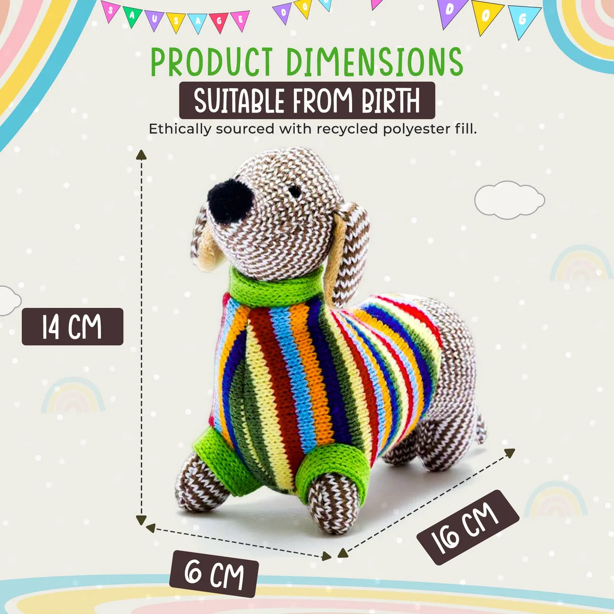 Best Years Ltd Dackel-Rassel mit buntem Regenbogenpullover – Bild 2